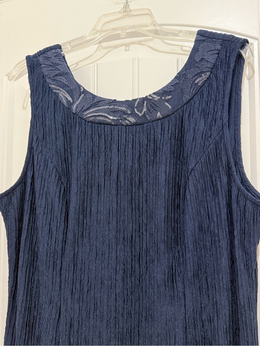 Maya Brooke Navy Blue Sleeveless Sequin Embellished Textured Dress - Womens 18